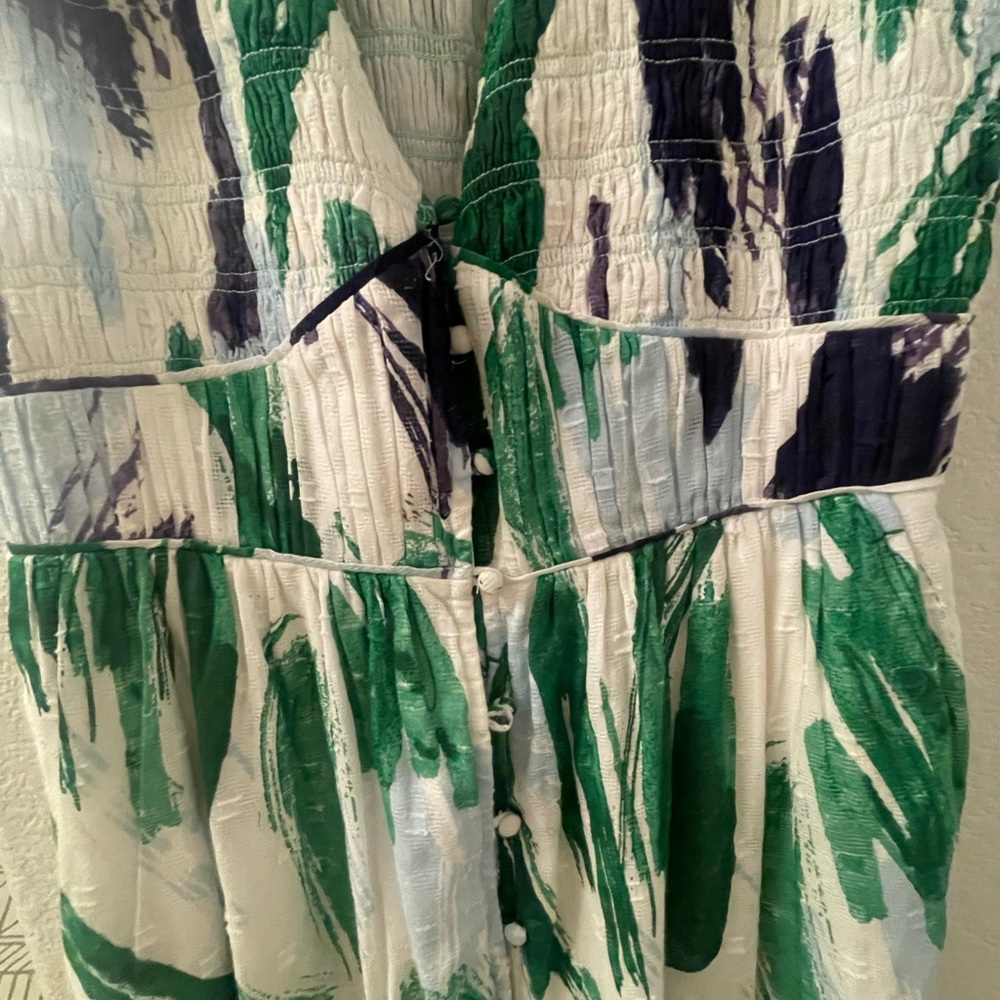 Anthropologie Cream Maxi Dress with Green & Navy Print - Picture 3 of 7